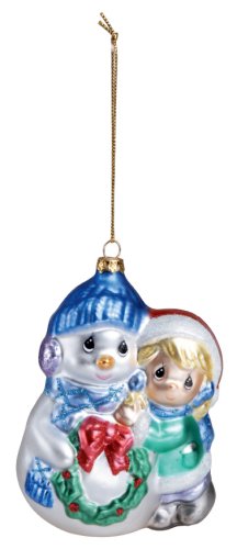 Precious Moments PWP Blown Glass Girl with Snowman Ornament