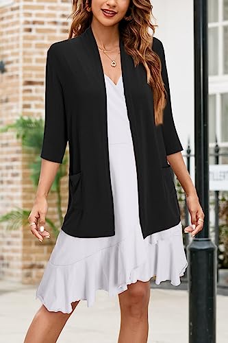 Ultranice Women's Black Cardigan Short Sleeve Lightweight Casual Summer Cardigans Dressy Fall Fashion 2023 Trendy Sweater Tops With Pockets(Black,M) #TOP7