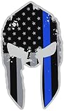 K9King Tattered Spartan Helmet US Flag Subdued Molon Labe Reflective Decal with Thin Blue Line