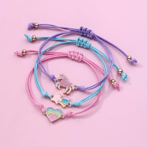 3 Pcs Matching Friendship Bracelets for Best Friends Cute Horse Beast/Shooting Star/Rainbow Heart Bracelets for Little Daughter/Granddaughter Colorful Adjustable Woven Rope Braided Bracelet Kawaii Christmas Birthday Jewelry Gifts3
