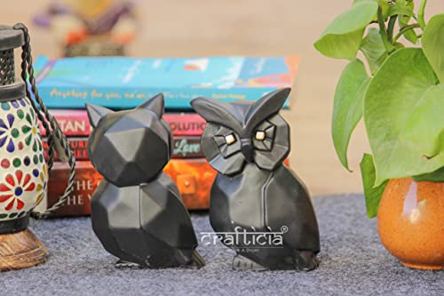 Image of Resin Owl with Baby Geometrical Animal Figurine for Good Luck Vastu Showpiece (6 inch, Set of 2)