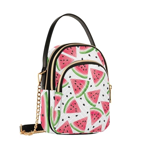 Single Shoulder Handbag Women Red Watermelon Slices White Quilted Phone Purse Chain Strap Handbag Cute Crossbody Clutch Zipper Tote, 5.9" × 8.3" × 3.1"2