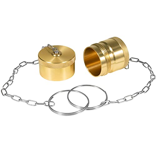 Male & Female Dust Cap and Plug Set Fit for 1” Body Size Wet Line Wing Style Coupler, Brass Dust Cap with Steel Chain, 1 Pack