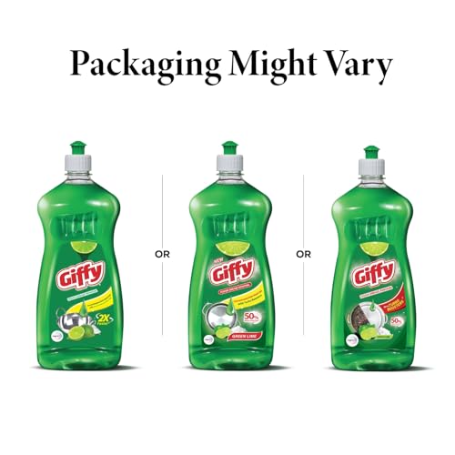 Image of Giffy Liquid Dishwash Gel | 750ml | Green Lime & Active Salt | 50% More Effective | Tough Grease Removal Expert | Turbo Boosters | Mild fragrance | Removes Tough Malodour | Hand-Safe