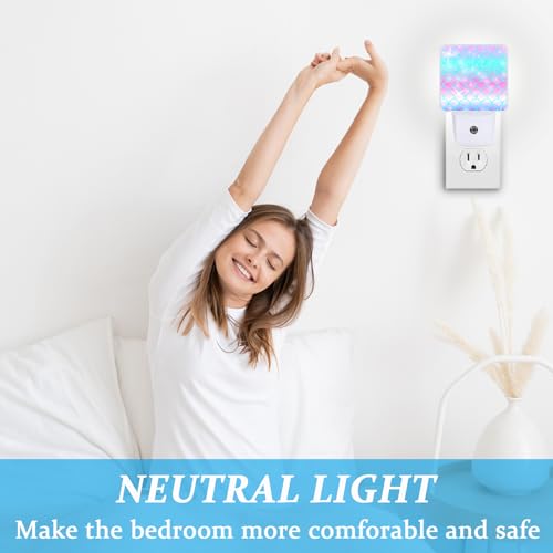 Image of Pink Mermaid Fish Night Light, Plug-into Wall Colourful Scale Wave Nightlight Lamp with Dusk to Dawn Sensor, Led Lamp 0.5W Energy Efficient for Boys Girls Adults Home Decor
