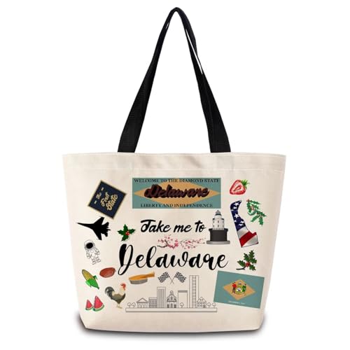 ZhuVantrix Take Me To Delaware Tote Bag Reusable Grocery Bags Aesthetic Shopping Shoulder Handbag with Interior Pocket Lightweight & Washable Stylish Delaware Travel Present for Women