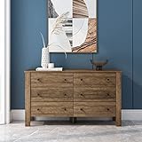 6 Drawer Dresser, Wood Chest of Drawers, Wide Storage Dresser with Sturdy Frame, Closet Organizer...
