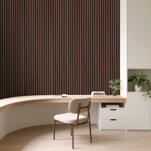 Image of Art3d Roll-Flat Design Tile Acoustic Wood Slat Wall Panels, 2-Pack, Walnut