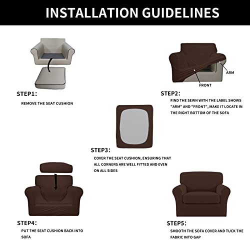 Image of Easy-Going 2 Pieces Stretch Sofa Slipcover for Armchair Washable | Spandex Soft Fitted Sofa Couch Cover for Living Room Washable Furniture Protector with Bottom Kids Pet Coffee