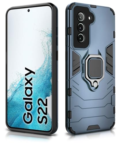 Image of WOW IMAGINE Shock Proof Back Case Mobile Cover for Samsung Galaxy S22 5G | Back Cover Case (Tough Armor | Hybrid PC + TPU | Ring Holder & in-Built Kickstand | Blue)