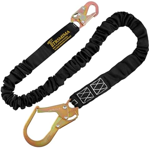 TRSMIMA Safety Harness Lanyard Retractable - Fall Protection Climbing Tree Strap 6 FT Single Leg Internal Shock Absorbing with Hook Cover