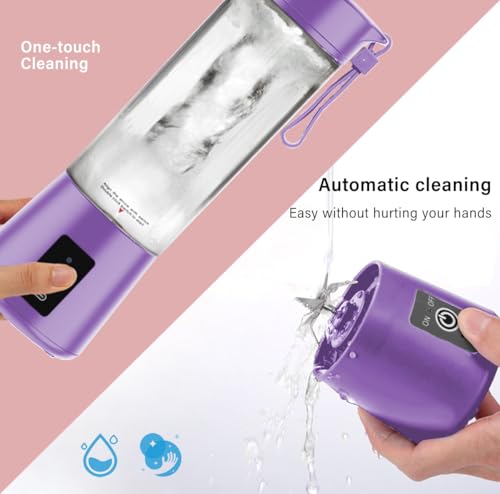 Mini Blender for Shakes and Smoothies, 380ml Portable Blender with 6 Enhanced Blades, USB Rechargeable Personal Smoothie Maker for Juice & Protein Shakes, Easy to Transport and Clean (purple) - Image 3