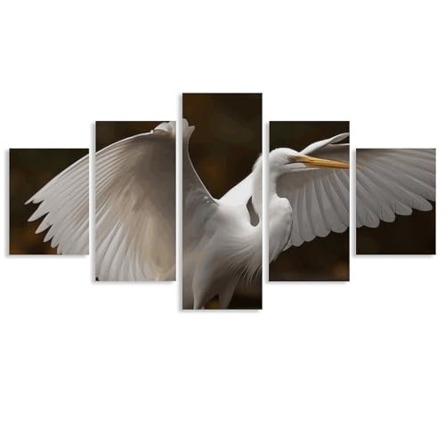 Peintures sur toile aigrette déploie ses ailes décoration murale d'intérieur moderne 5 pièces