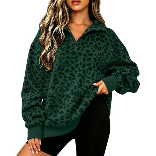 Cheetah Print Sweater Women Y2K Oversized Half Zip Pullover Women - image 7