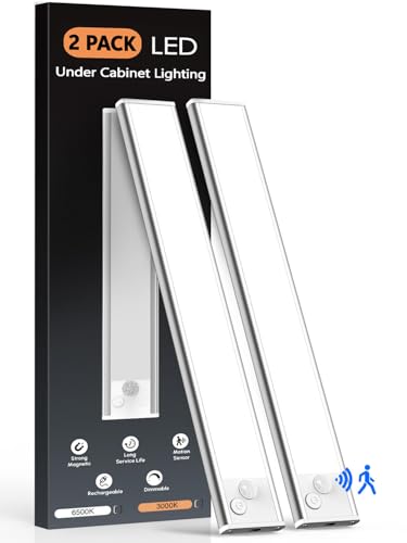 Image of VerRon 10in Under Cabinet Lighting, Upgraded 2200mAh Rechargeable Under Cabinet Lights Wireless, LED Motion Sensor Light Indoor Closet Lights Under-Counter Light Fixtures for Kitchen, Hallway, 2-Pack