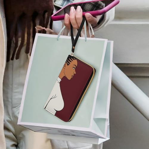 Womens Wallet, Waterproof PU Leather Wallet, Large Capacity Credit Card Holder African American Black Woman Girl Painting Coin Zipper Clutch Purse 6