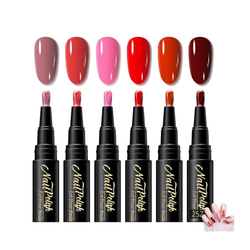 Vernis Stylo à Ongles Gel 6 Couleurs,Stylo Vernis à Ongles,Feutre Vernis à Ongle,Accessoires De Peinture Pour Manucure,Séchage Rapide Sans Lampe Uv,Idéal pour...