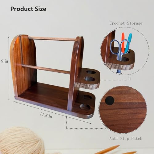 Image of Yarn Holder Dispenser for Crocheting,Twizzter Portable Yarn Holder,Yarn Ball Holder Double Revolving for Crochet Knitting,Handmade Wood Yarn Dispenser,Walnut