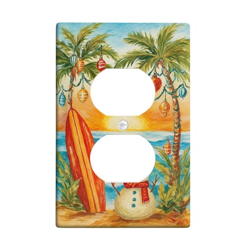 Snow Man - Placa de pared dúplex con diseño de palmera tropical festiva, tabla de surf, plástico azul invierno, tamaño estándar, placas faciales para tomas de corriente para sala de estar, dormitorio