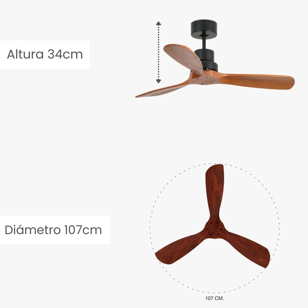 Faro Mini Lantau Piccolo Ventilatore da Soffitto Nero Opaco Con Motore DC, 6 Velocità