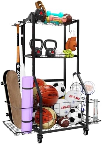 Sports Equipment Organizer, Outdoor Toy Storage Garage Organizati...