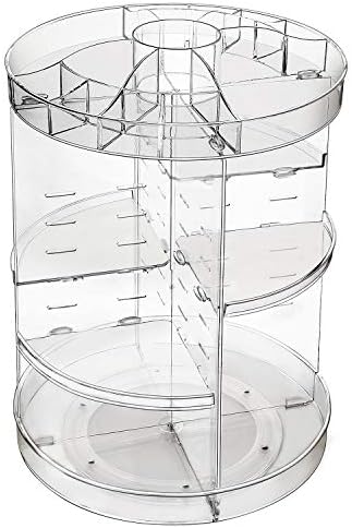 JessLab Makeup Organizer, 360 Degree Rotating Adjustable Cosmetic Organizer Makeup Storage Carousel Brush Lipstick Holder for Bathroom Vanity, Multi-Function and Large Capacity, Glossy Pattern