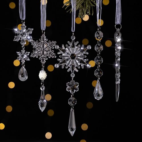 18pcs Crystal Icicle Christmas Tree Ornaments, Hanging Acrylic Snowflake Icicle Ornaments, Clear Glass Icicle Decorations for Christmas New Year Party Decorations Supplies