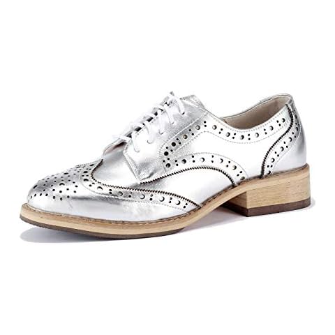 U-lite Women's Silver Leather Oxford Shoes Cover