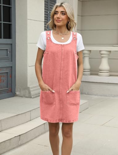 Image of Overall Dress for Women Denim Dress Denim Overall Round Neck Skirtall Jean Dress Denim Jumper Dress Pinafore