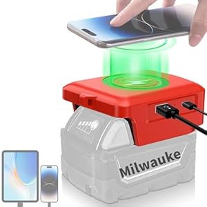 Wireless Phone Fast Charger for Milwaukee 18V M18 Battery,for Milwaukee USB Charger Adapter Type-C Phone Fast Charger,for Samsung for Android for iPhone,Camping Travel,Outdoor Working