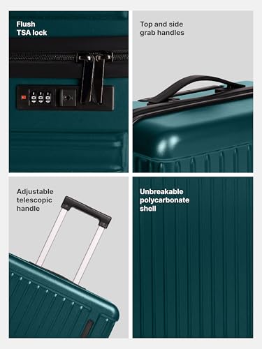 Image of ZOUK Sahana Hardcase Luggage Set of 3 (Cabin 49 cm, Medium 68 cm & Large 78 cm), Polycarbonate Suitcase with TSA Lock, 8 Spinner Wheels, Telescopic Handle & Phone Stand | Dark Olive