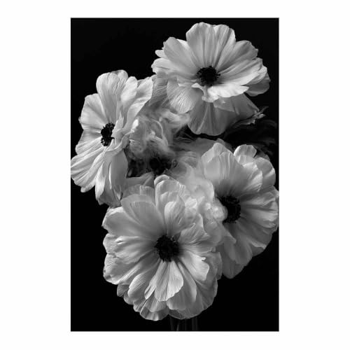 Peinture sur toile fleur noire et blanche pour habiller un grand mur