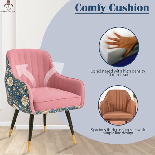 Image of Set of 2 Accent Chair for Living Room | Modern Armchair in Soft Velvet Fabric with Sturdy Legs | Premium Chair for Home Living Room Bedroom Restaurent | (Dual Fabric, Pink)