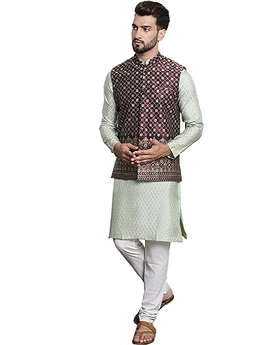 Image of SOJANYA (Since 1958 Men's Jacquard Silk Kurta and Pyjama with Nehru Jacket