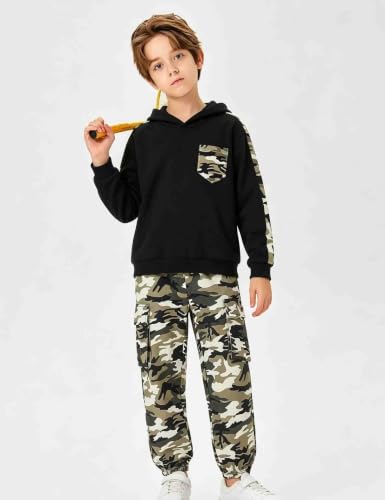 Image of mksodopy Boys Clothes Long Sleeve Hoodie and camouflage cargo pants Boy Outfits for 6-16 Years