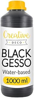 Creative Deco 1L Black Gesso Acrylic Primer | Paint Undercoat Medium | Paint Base for Paper, Glass, Wood, Concrete | Professional Painting Surface Preparation | Non-Yellowing