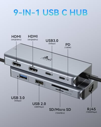 Lionwei LIUC0305 Usb C Hub To Dual Hdmi Docking Station With Ethernet Port, Usb C Adapter Dual Monitor With 2 Hdmi, 100W Pd, 3 Usb And Sd/Tf Card Reader For Macbook Pro Air, Dell Xps, Hp And More Type-C Laptops thumb #6