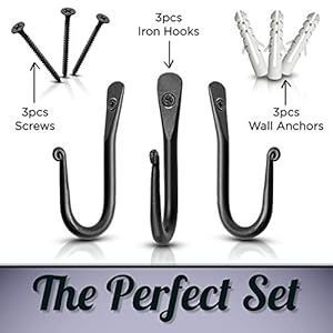 Decorative Hooks for Wall - Wall Hooks for Hanging Coats, Hats, & Bags, Versatile Towel Hooks for Bathrooms or Kitchen - Wrought Iron Hanging Hooks - Pack of 3, Black - 2 x 0.35 x 3.75 Inches Decorative Hooks for Wall Wall Hooks for Hanging Coats Hats Bags Versatile Towel Hooks for Bathrooms or Kitchen Wrought Iron Hanging Hooks Pack of 3 Black 2 x 035 x 375 Inches