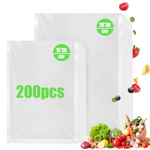 La mejor comparación de Envasadoras al vacío disponible en línea para comprar. 44 Rantuia 200PCS Bolsas para Sellar al Vacío 15 x 20/20 x 30cm, Bolsas de Vacio para Alimentos, Bolsas Envasar al Vacio, Se Utiliza para Conservar Verduras, Frutas y Carnes.