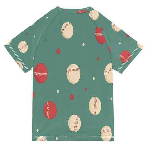 Boys Short Sleeve T-Shirts Cricket Ball Sport Green Rashguard Kids Swim Shirts Sun UPF 50+2