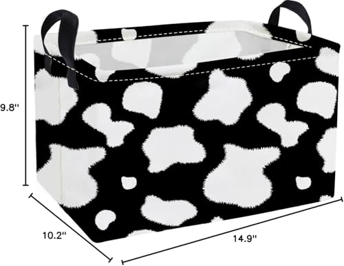 Image of Essme Rectangular Cow Basket,Kids Storage Bins Organizer with Handles for Farm Room Decor, Gift Basket,Shelf Basket.(Cow)