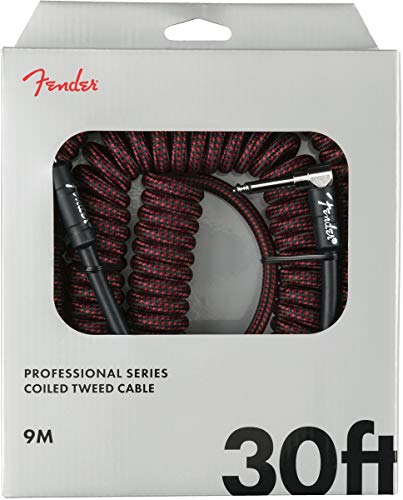 Fender Professional Series Tweed Coiled Instrument Cable, Guitar Cable, Guitar Accessories, Straight/Angle, Red, 30ft - image 1