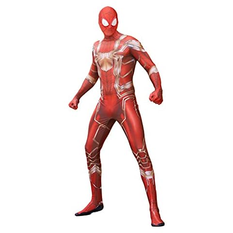 MODRYER Spiderman Cosplay Jumpsuit Adult Children Superhero Movie Fans Body Homecoming Spider-Verso PS4 Anime Performance Skinny Suits, Golden Iron Spider-Kids/M 110~120cm Cover