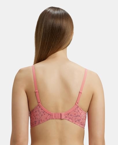Image of Jockey UL50 Women's Under-Wired Padded Super Combed Cotton Elastane Stretch Medium Coverage Printed T-Shirt Bra with Detachable Straps (Prints May Vary)