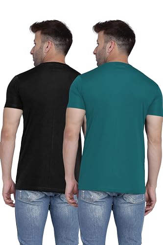 Image of TQH Men Dri Fit Polyester Half Sleeve Round Neck Multicolor t Shirts - Combo Set of 2