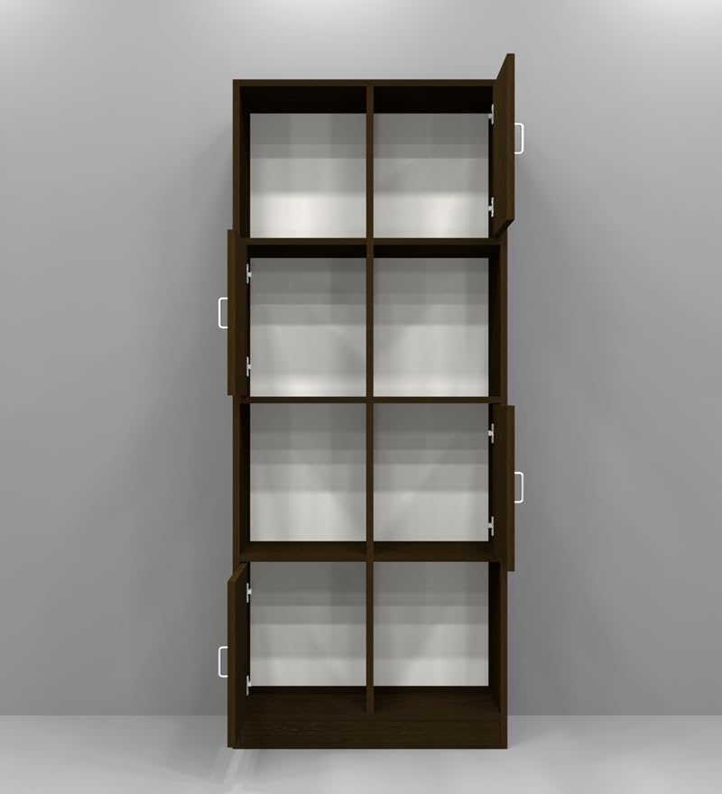 Image of SPECIALITY PANELS 8 Cube Bookshelf with Doors, Dark Wood Finish, 4 Open Shelves and 4 Closed Compartments, 176x73x35 cm Storage Unit