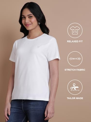 Image of TWIN BIRDS Women's Cotton Elastane T-Shirt | Stretchable Lightweight Casual Round Neck Solid Plain Tee | Soft Breathable Fabric Top | Short Sleeve Everyday Wear