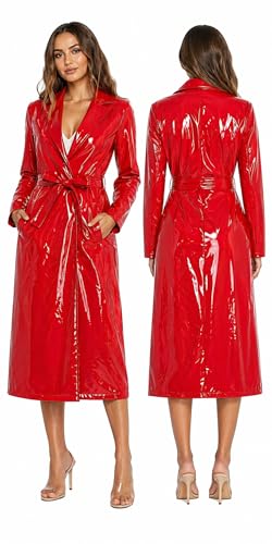 Fancyd Manteau de pluie en PVC pour femme - Trench rouge - Veste de pluie pour femme, Rouge, XL