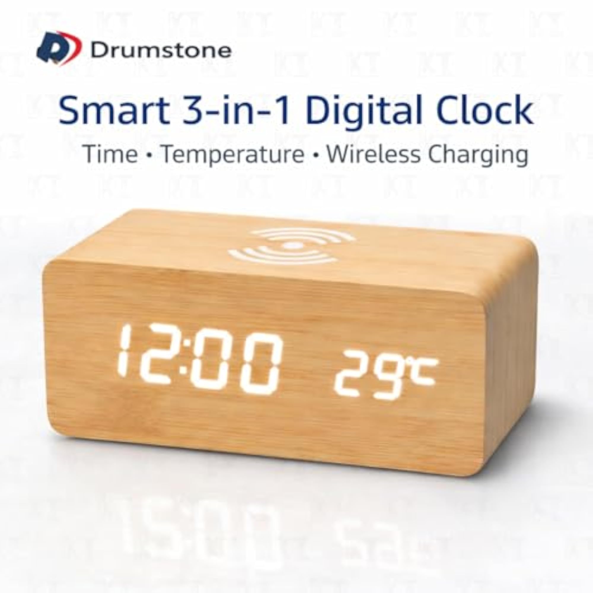 Premium Wooden LED Digital Alarm Clock with Wireless Charging