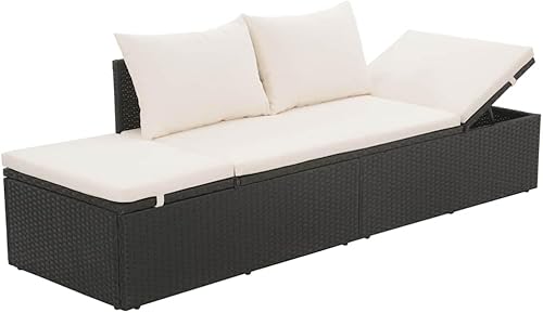 Miniatura 4 de vidaXL Cama de patio, sofá cama de patio, sofá cama con cojines, silla de salón ajustable para patio trasero, terraza junto a la piscina, ratán de